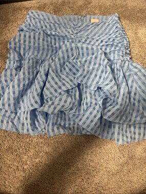 H&M Light Blue Gingham Ruffled Skater Skirt